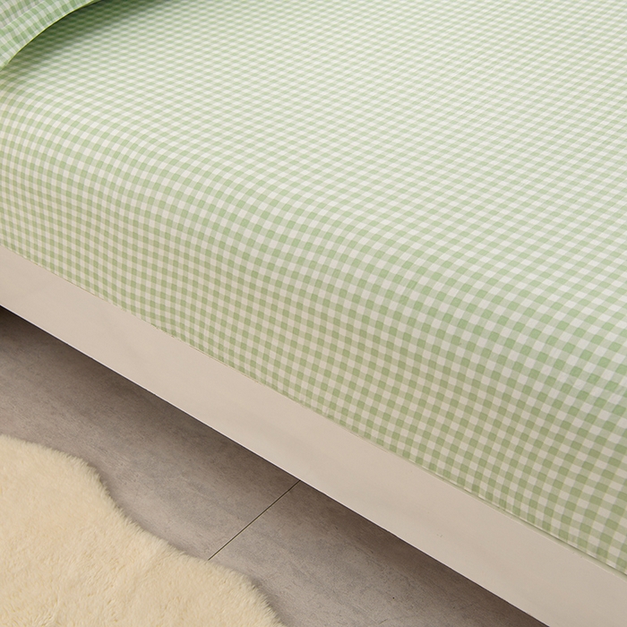 91家纺网 家纺一手货源 找家纺 圣楚家纺 2025新款清新水洗床笠 绿小格