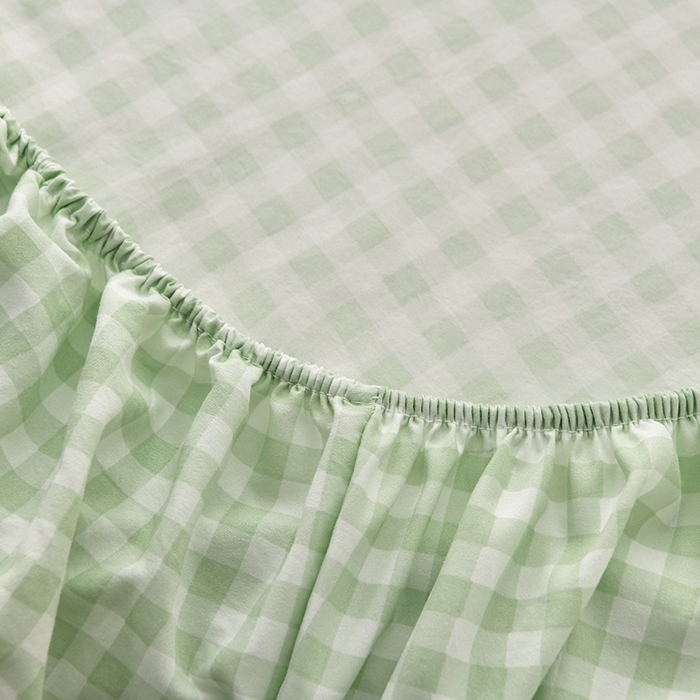 91家纺网 家纺一手货源 找家纺 圣楚家纺 2025新款清新水洗床笠 绿小格