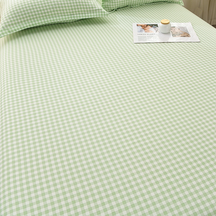 91家纺网 家纺一手货源 找家纺 圣楚家纺 2025新款清新水洗床笠 绿小格