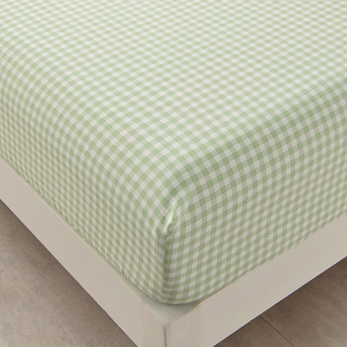 91家纺网 家纺一手货源 找家纺 圣楚家纺 2025新款清新水洗床笠 绿小格