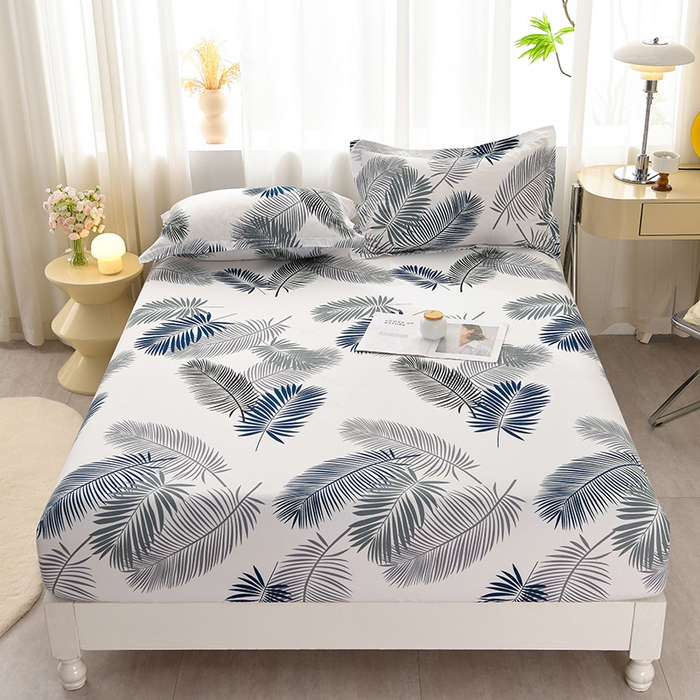 91家纺网 家纺一手货源 找家纺 圣楚家纺 2025新款清新水洗床笠 素叶