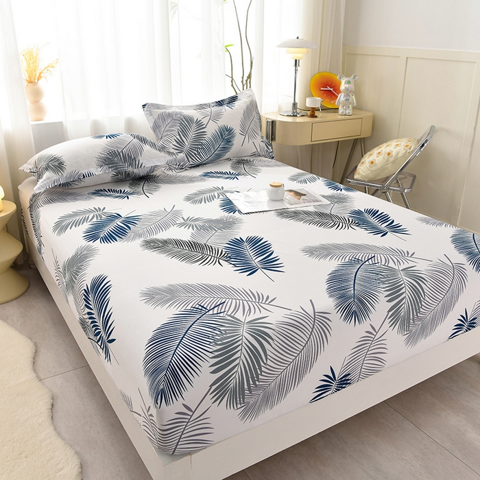 91家纺网 家纺一手货源 找家纺 圣楚家纺 2025新款清新水洗床笠 素叶