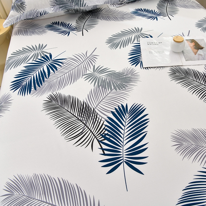 91家纺网 家纺一手货源 找家纺 圣楚家纺 2025新款清新水洗床笠 素叶