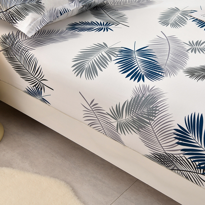 91家纺网 家纺一手货源 找家纺 圣楚家纺 2025新款清新水洗床笠 素叶