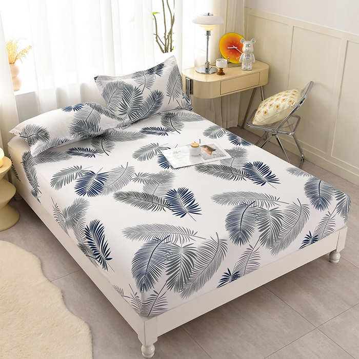 91家纺网 家纺一手货源 找家纺 圣楚家纺 2025新款清新水洗床笠 素叶