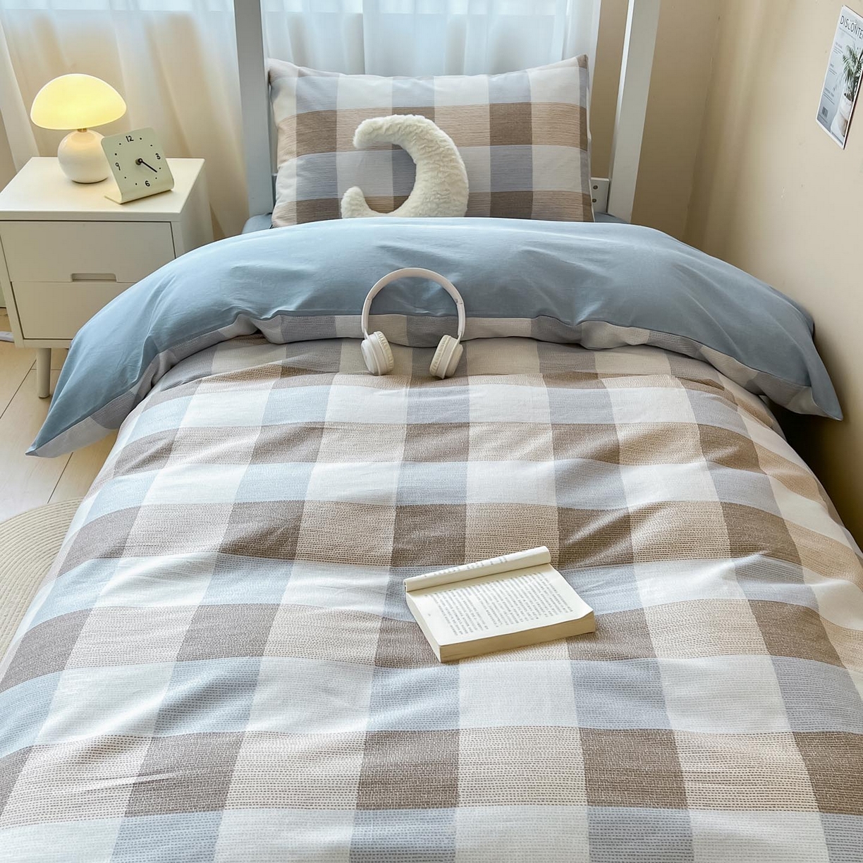 91家纺网 家纺一手货源 找家纺 涵宸2025新款全棉宿舍学生款三件套四件套 格律-兰