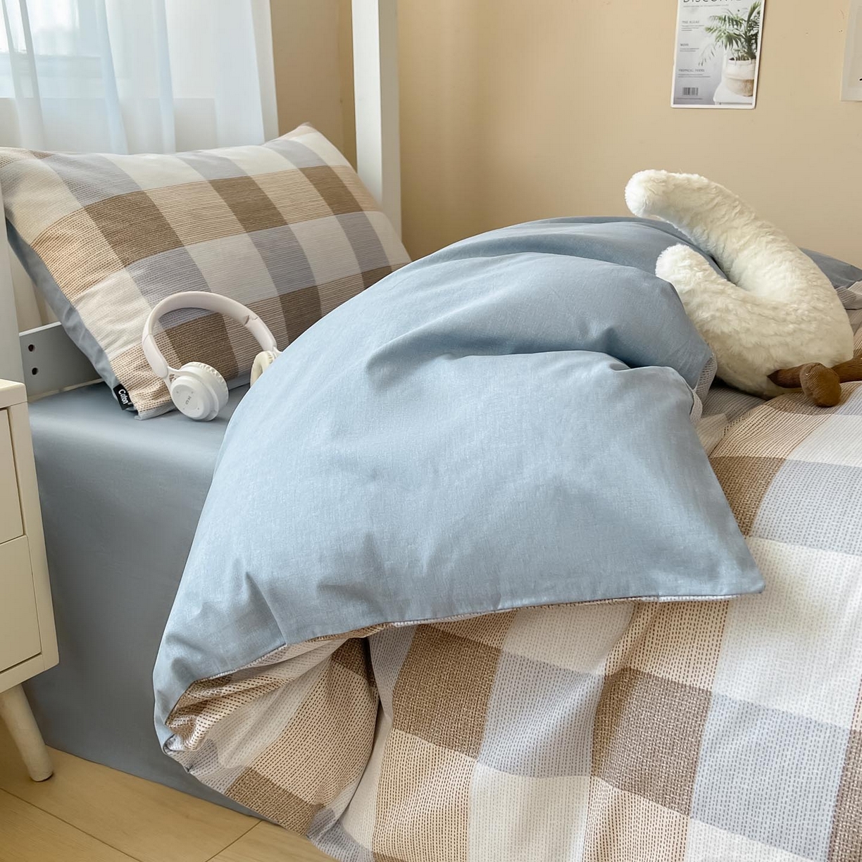 91家纺网 家纺一手货源 找家纺 涵宸2025新款全棉宿舍学生款三件套四件套 格律-兰