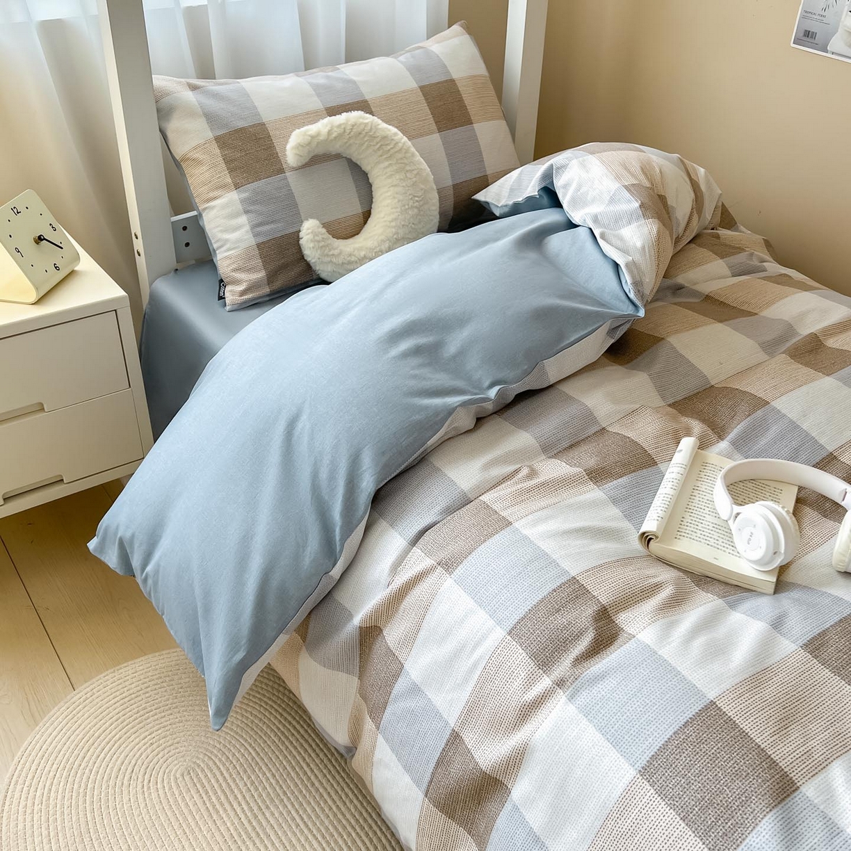 91家纺网 家纺一手货源 找家纺 涵宸2025新款全棉宿舍学生款三件套四件套 格律-兰