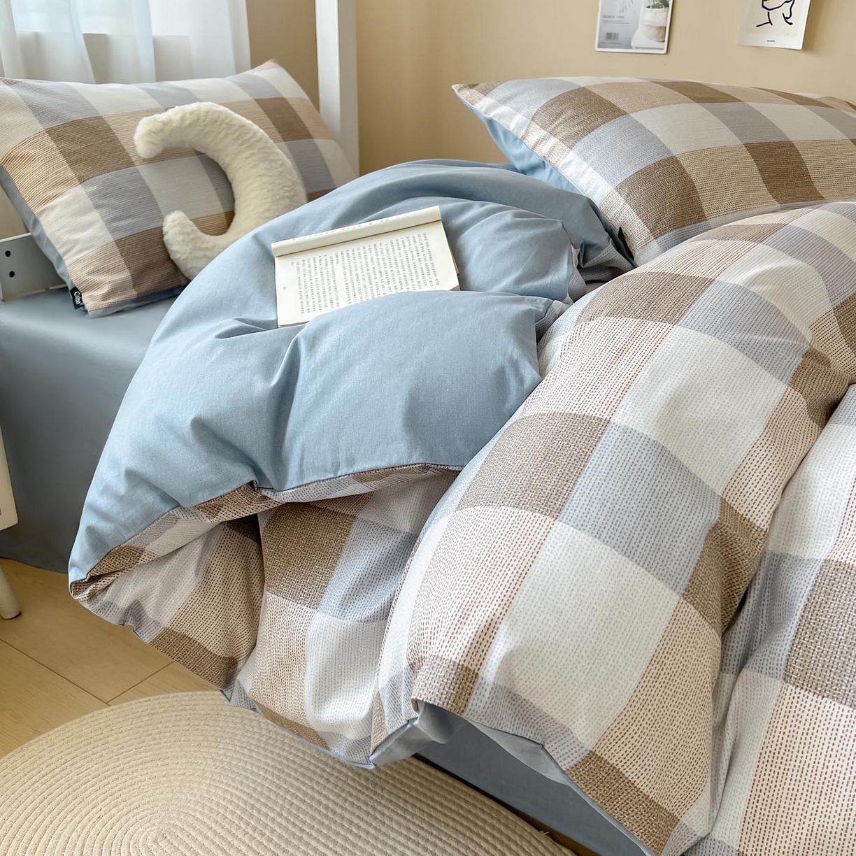 91家纺网 家纺一手货源 找家纺 涵宸2025新款全棉宿舍学生款三件套四件套 格律-兰