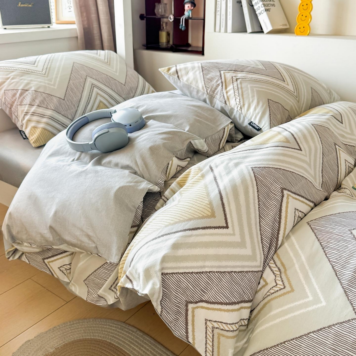 91家纺网 家纺一手货源 找家纺 涵宸2025新款全棉宿舍学生款三件套四件套 格韵