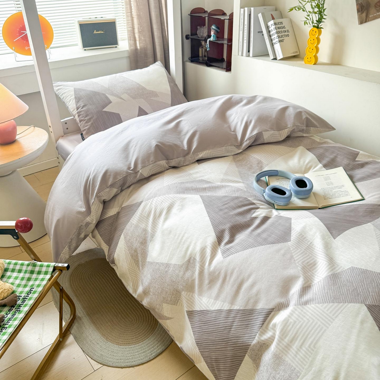 91家纺网 家纺一手货源 找家纺 涵宸2025新款全棉宿舍学生款三件套四件套 几何幻境