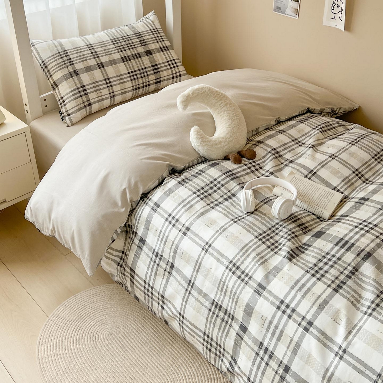 91家纺网 家纺一手货源 找家纺 涵宸2025新款全棉宿舍学生款三件套四件套 郎格