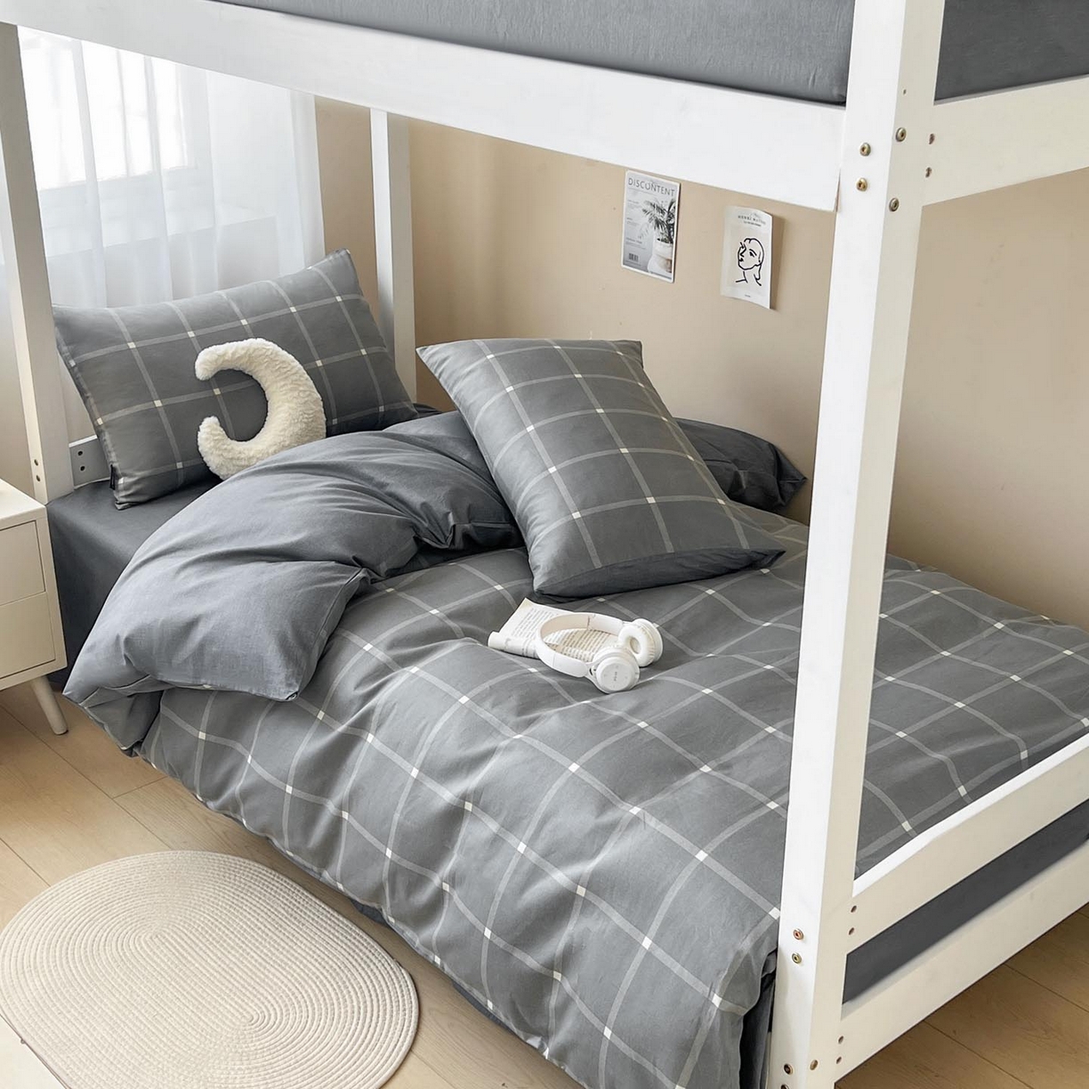 91家纺网 家纺一手货源 找家纺 涵宸2025新款全棉宿舍学生款三件套四件套 麦田-灰