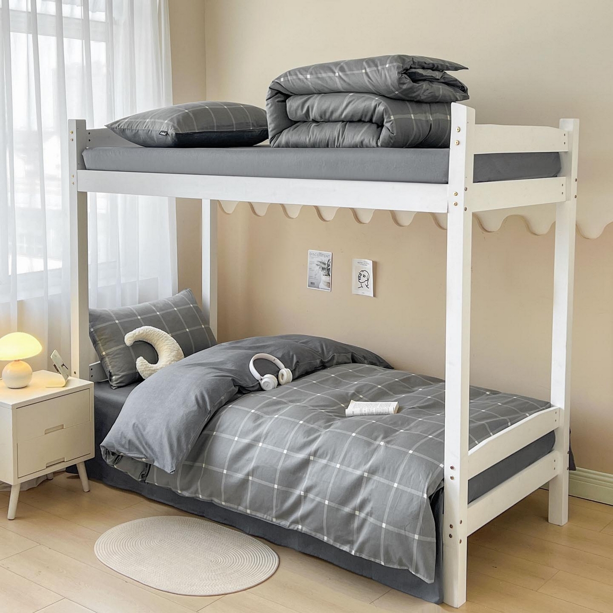 91家纺网 家纺一手货源 找家纺 涵宸2025新款全棉宿舍学生款三件套四件套 麦田-灰