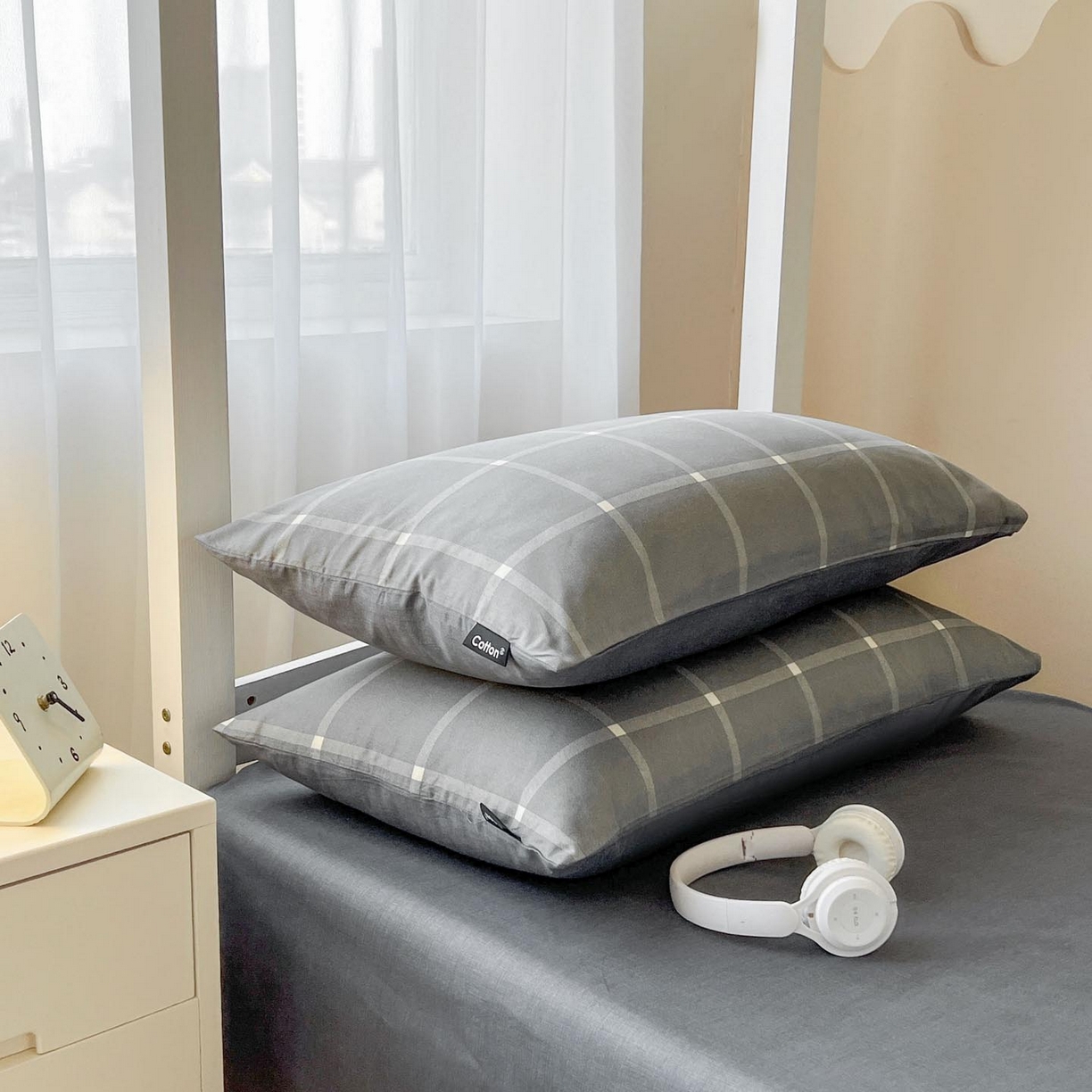 91家纺网 家纺一手货源 找家纺 涵宸2025新款全棉宿舍学生款三件套四件套 麦田-灰