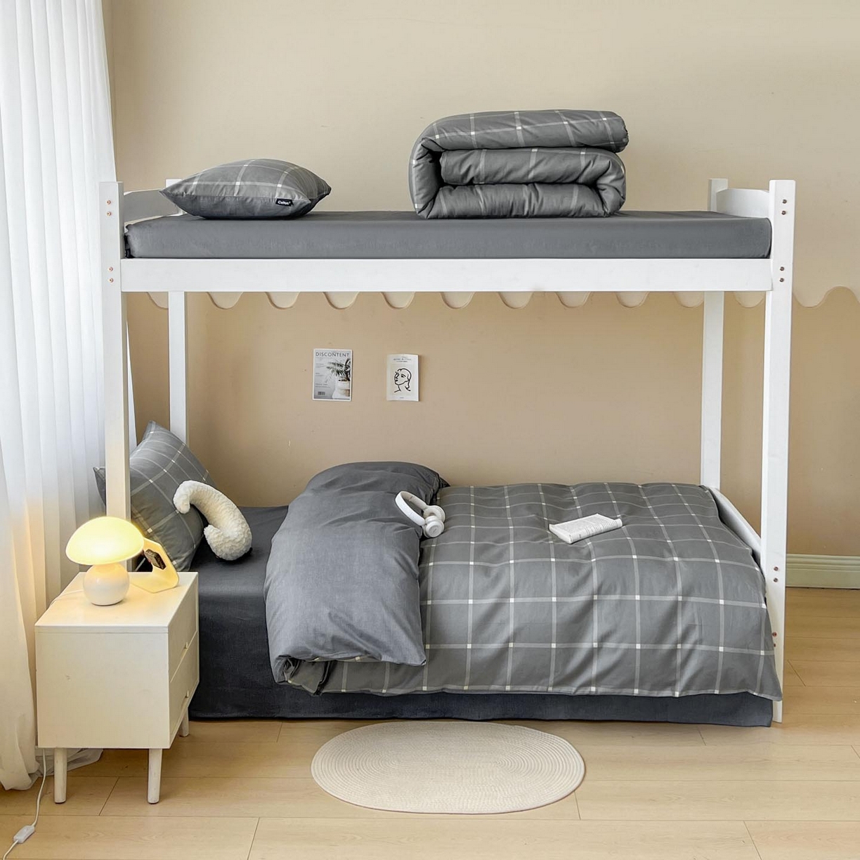 91家纺网 家纺一手货源 找家纺 涵宸2025新款全棉宿舍学生款三件套四件套 麦田-灰