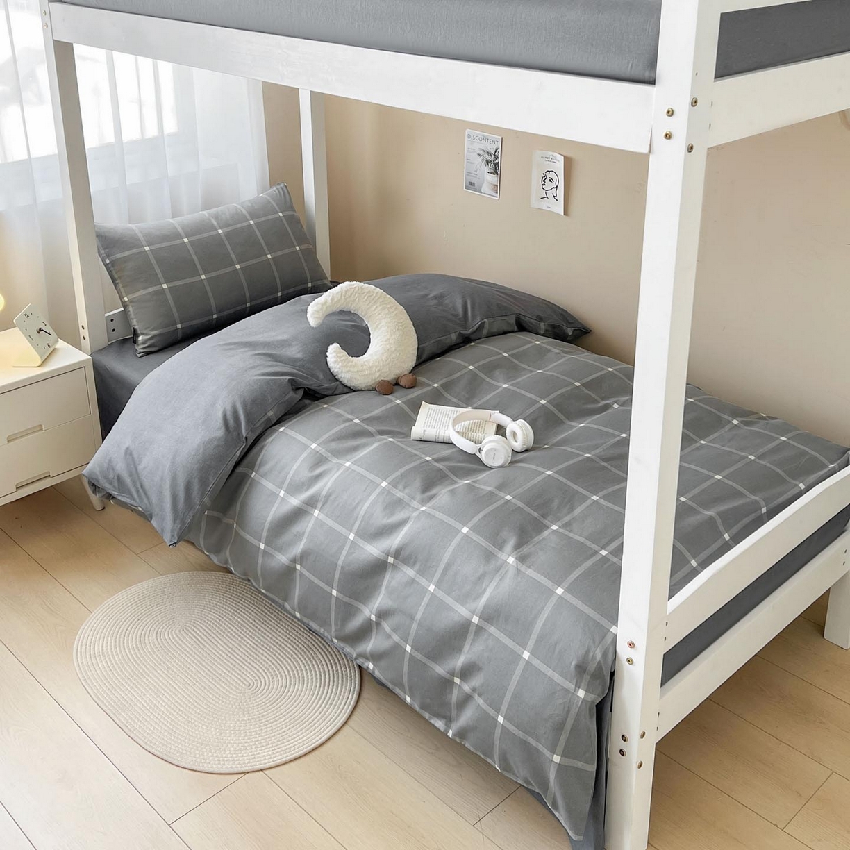 91家纺网 家纺一手货源 找家纺 涵宸2025新款全棉宿舍学生款三件套四件套 麦田-灰