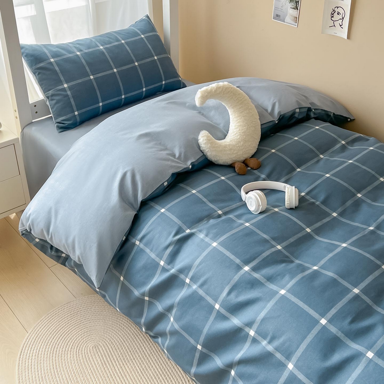 91家纺网 家纺一手货源 找家纺 涵宸2025新款全棉宿舍学生款三件套四件套 麦田-兰