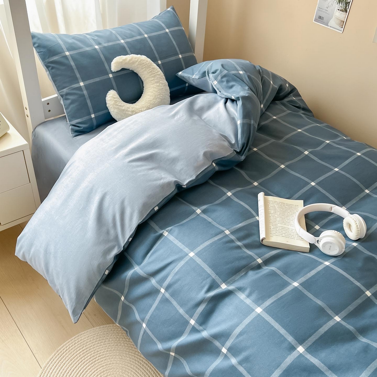 91家纺网 家纺一手货源 找家纺 涵宸2025新款全棉宿舍学生款三件套四件套 麦田-兰