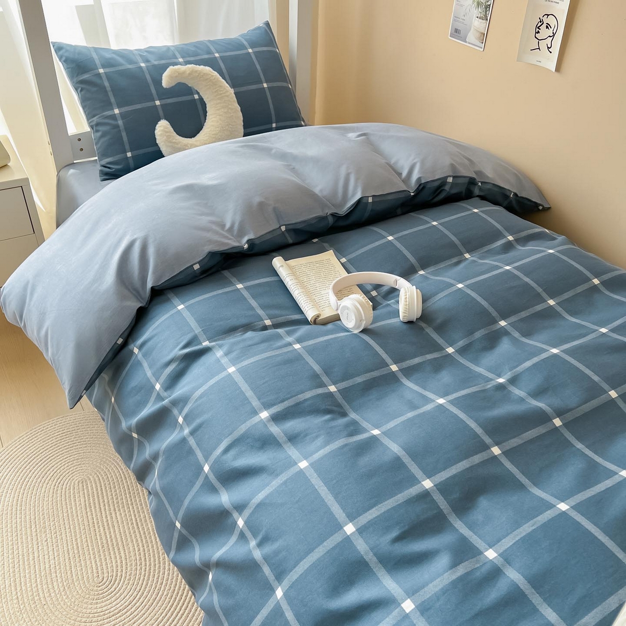 91家纺网 家纺一手货源 找家纺 涵宸2025新款全棉宿舍学生款三件套四件套 麦田-兰