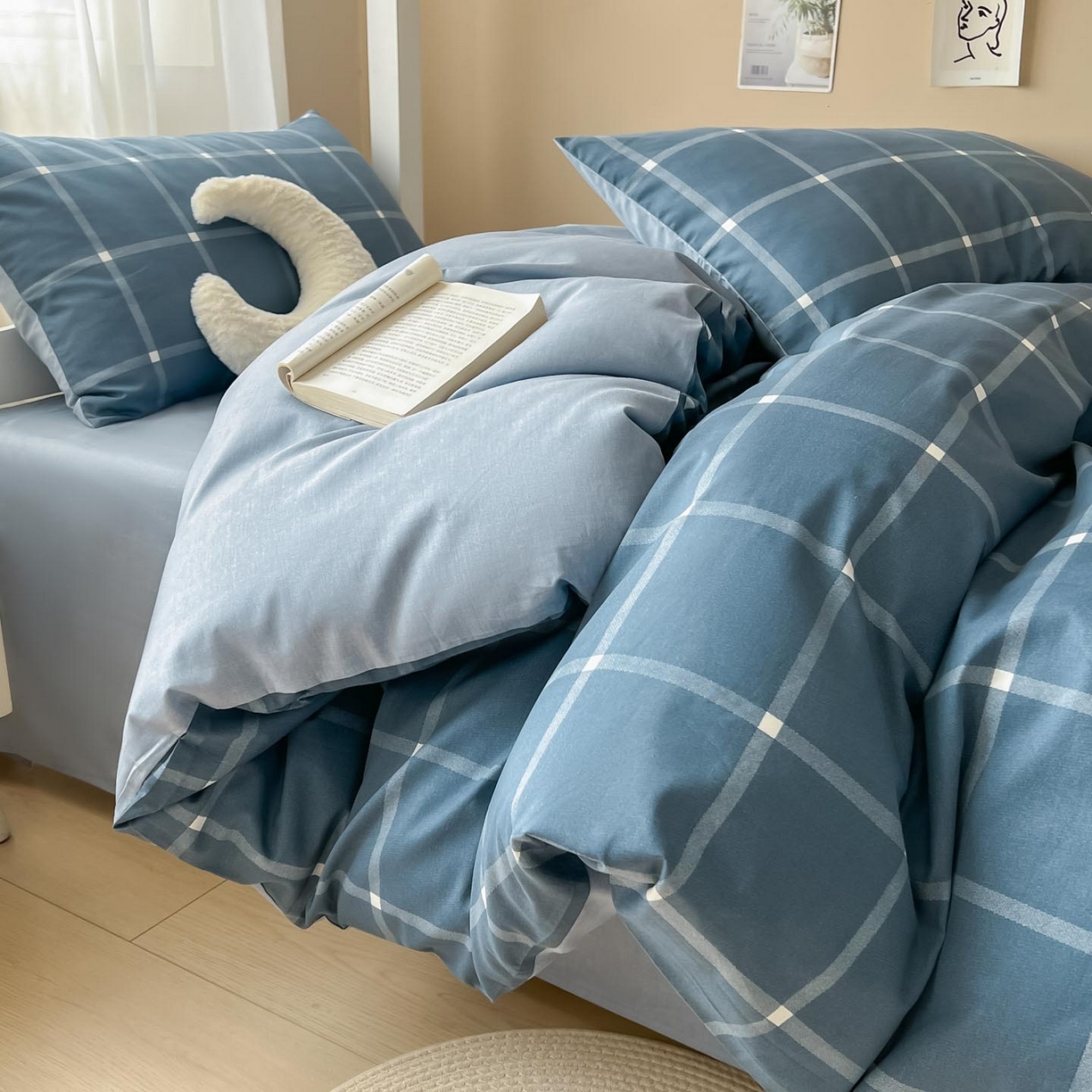 91家纺网 家纺一手货源 找家纺 涵宸2025新款全棉宿舍学生款三件套四件套 麦田-兰