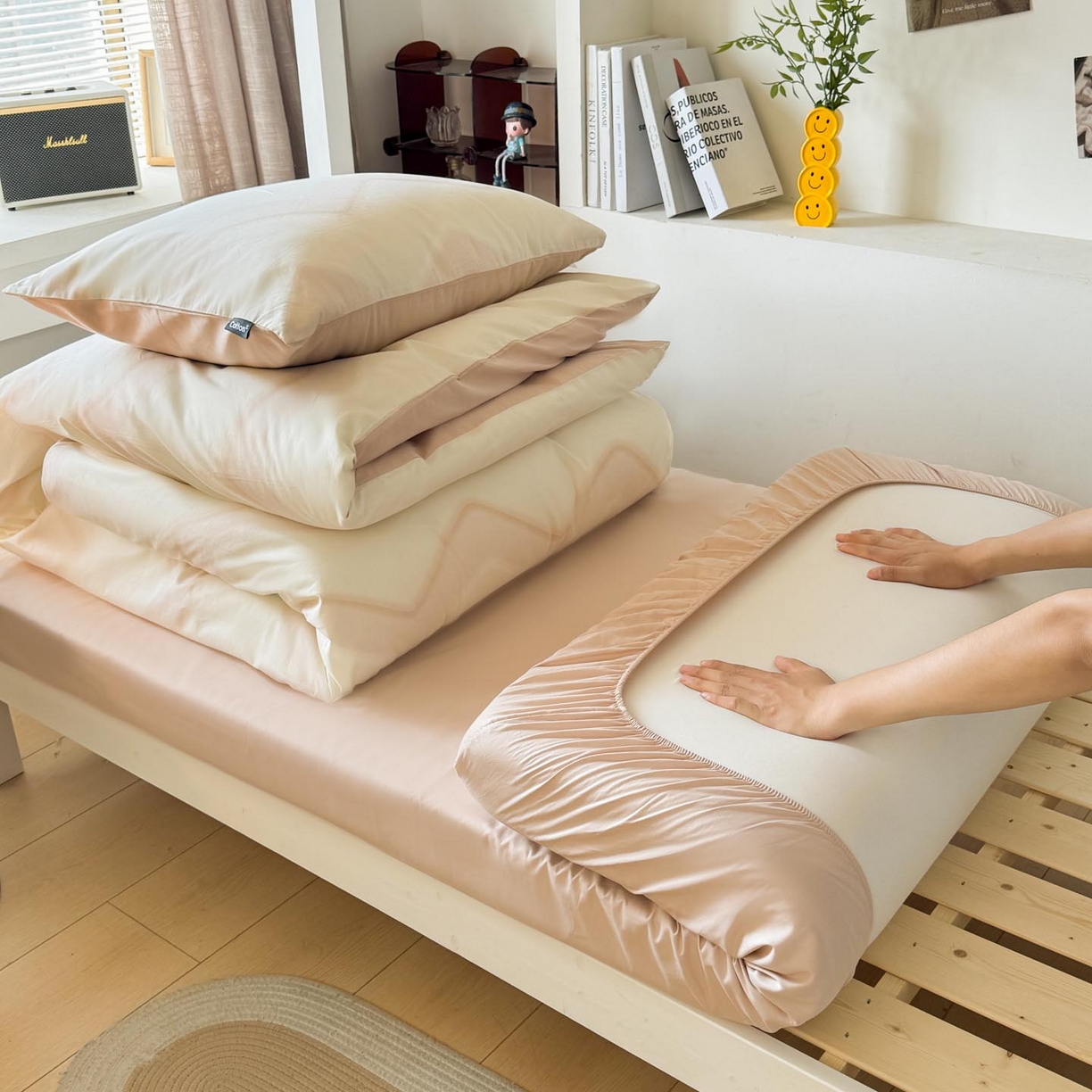 91家纺网 家纺一手货源 找家纺 涵宸2025新款全棉宿舍学生款三件套四件套 摩卡