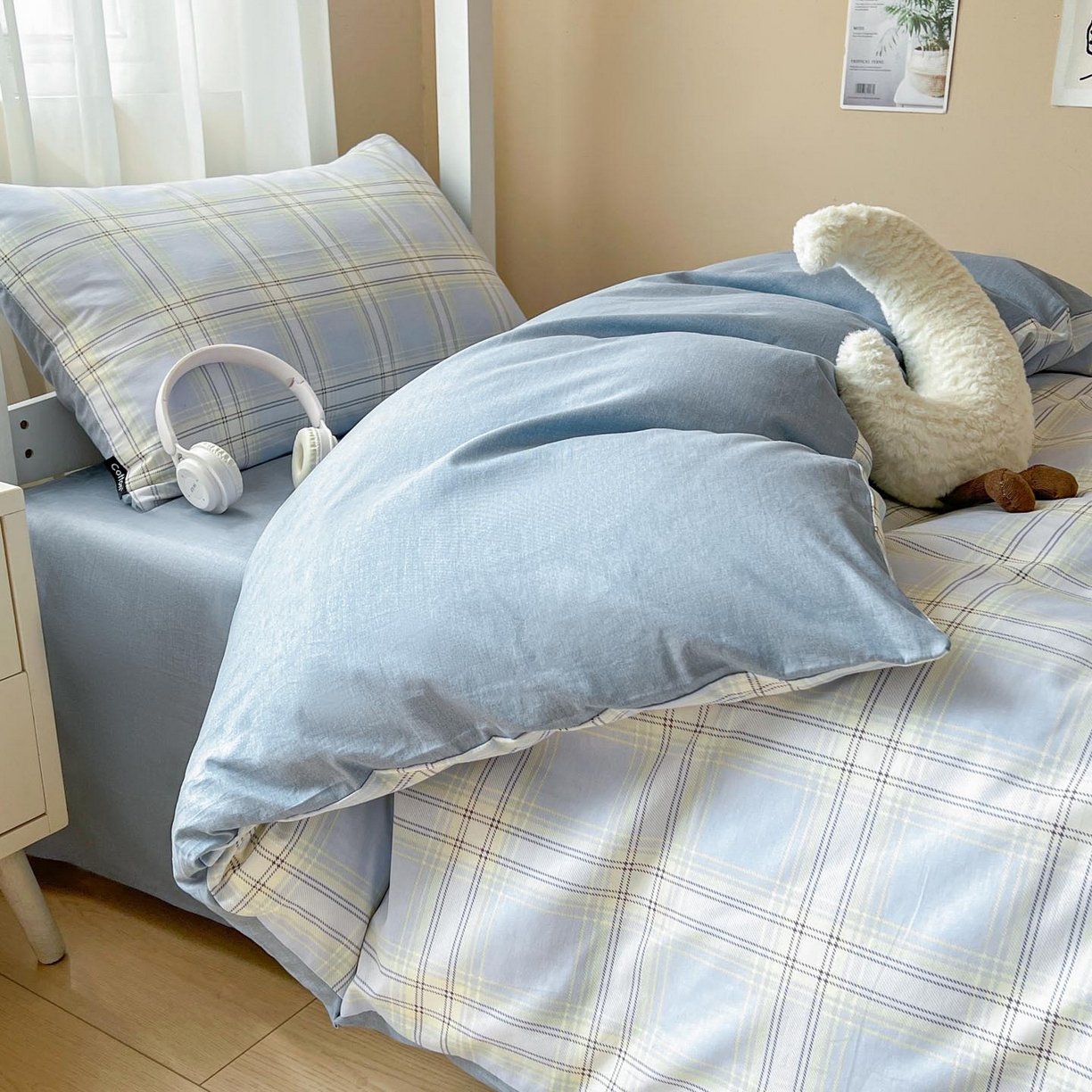 91家纺网 家纺一手货源 找家纺 涵宸2025新款全棉宿舍学生款三件套四件套 莫妮兰