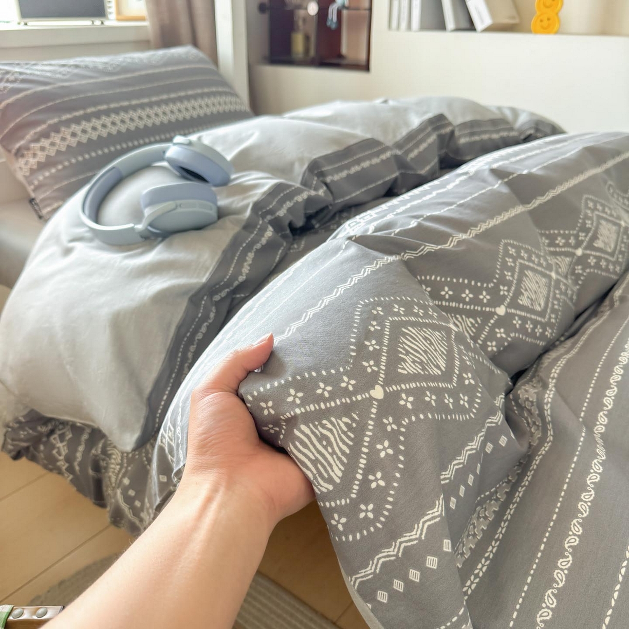 91家纺网 家纺一手货源 找家纺 涵宸2025新款全棉宿舍学生款三件套四件套 维诺-灰