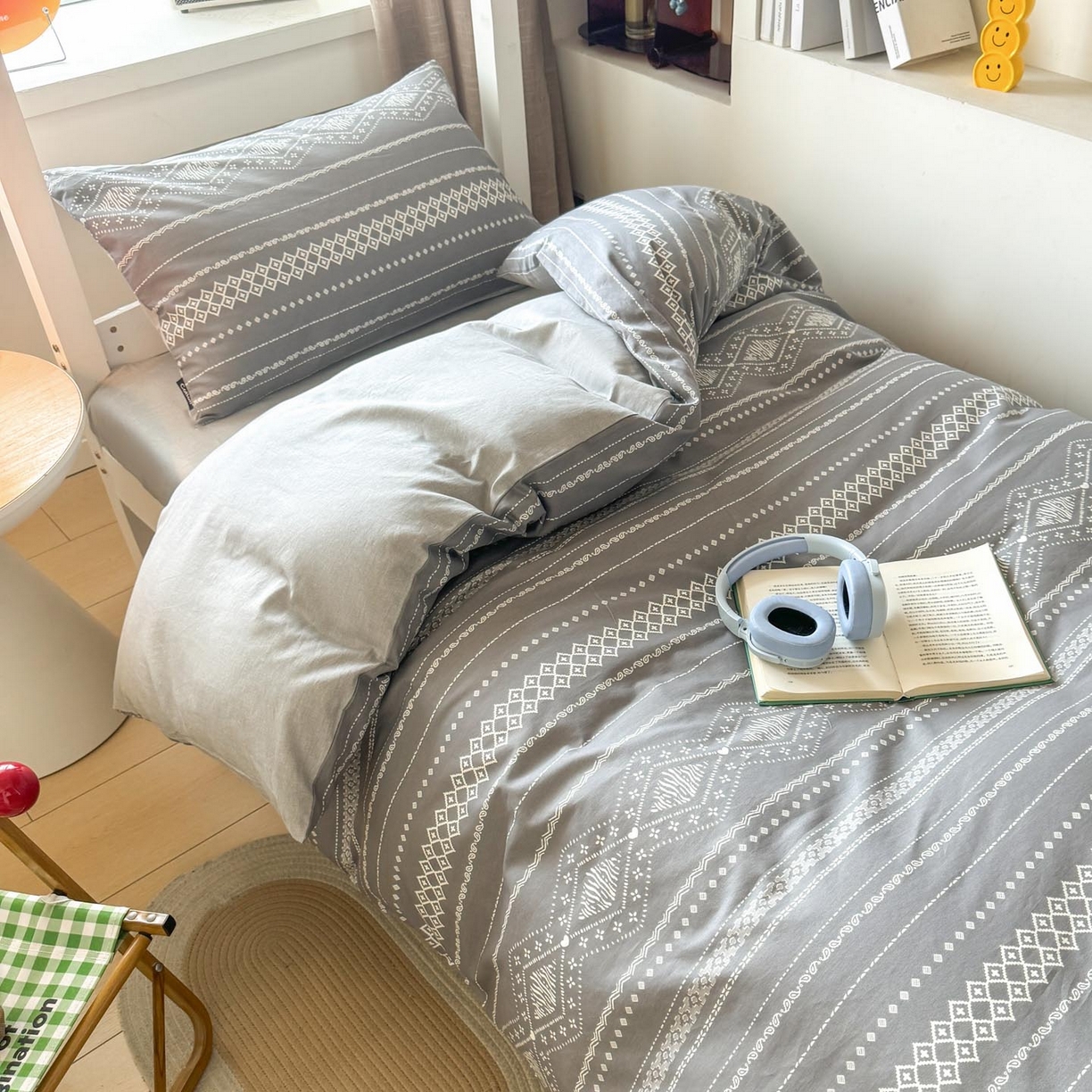 91家纺网 家纺一手货源 找家纺 涵宸2025新款全棉宿舍学生款三件套四件套 维诺-灰