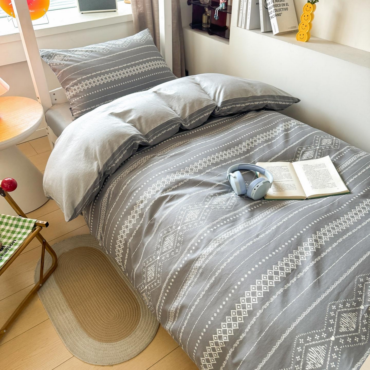 91家纺网 家纺一手货源 找家纺 涵宸2025新款全棉宿舍学生款三件套四件套 维诺-灰