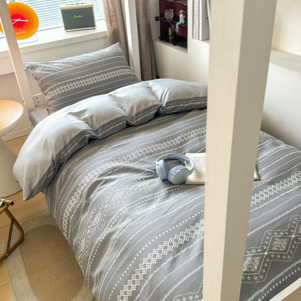 91家纺网 家纺一手货源 找家纺 涵宸2025新款全棉宿舍学生款三件套四件套 维诺-灰