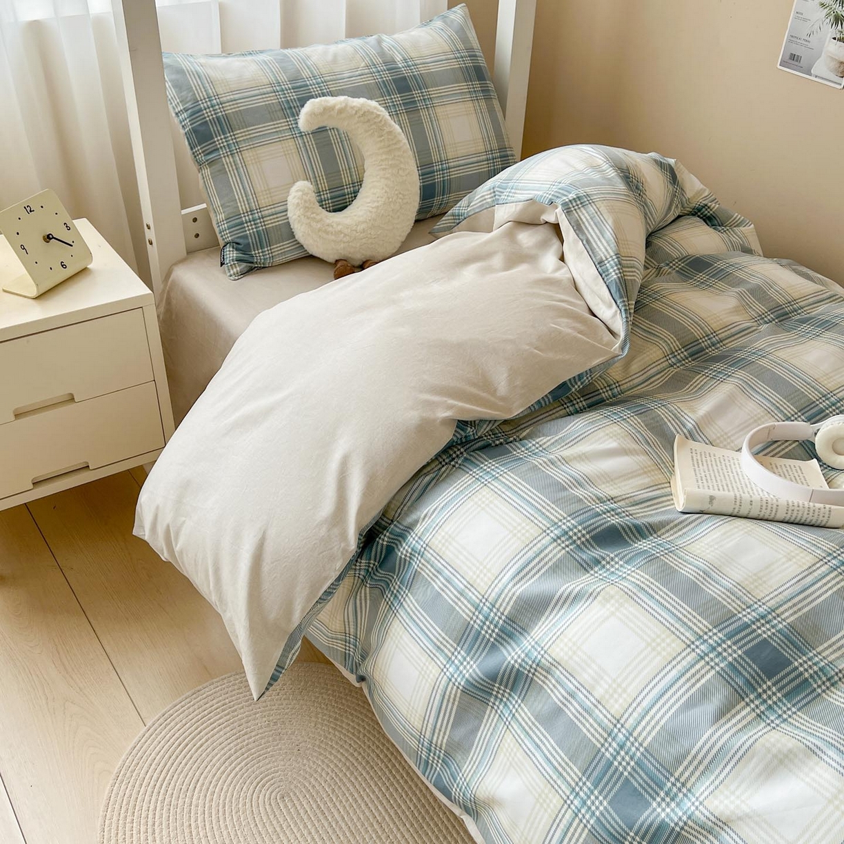 91家纺网 家纺一手货源 找家纺 涵宸2025新款全棉宿舍学生款三件套四件套 英伦格