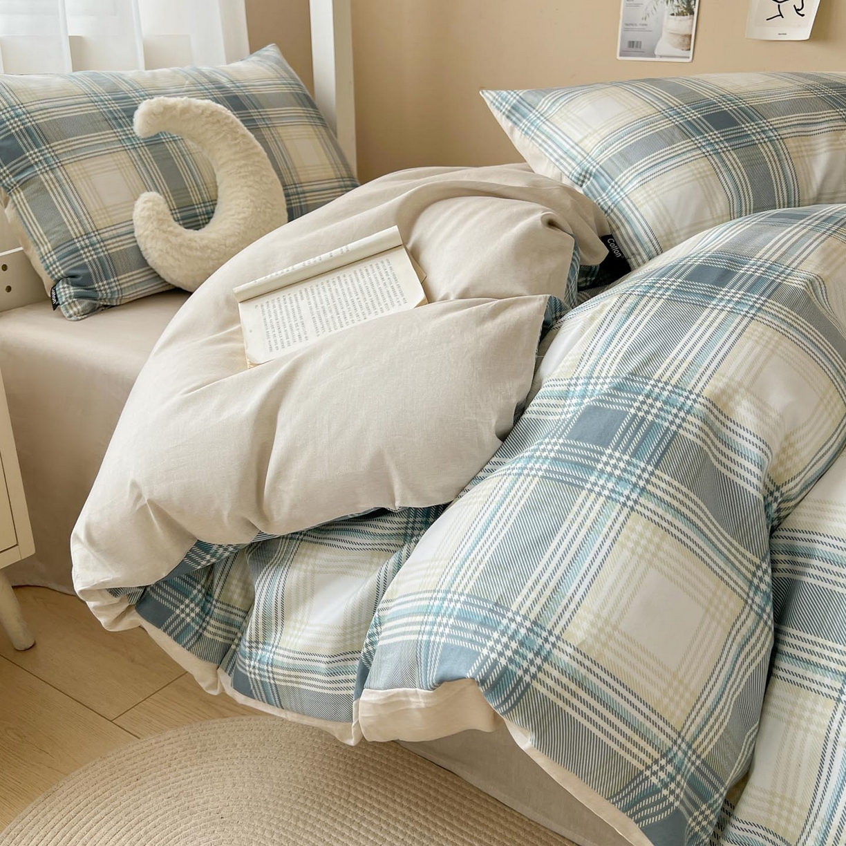 91家纺网 家纺一手货源 找家纺 涵宸2025新款全棉宿舍学生款三件套四件套 英伦格