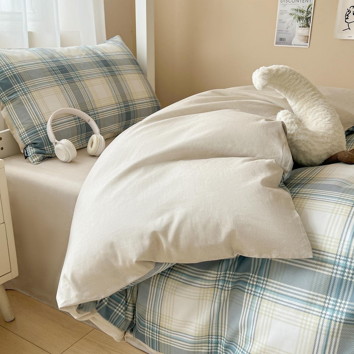 91家纺网 家纺一手货源 找家纺 涵宸2025新款全棉宿舍学生款三件套四件套 英伦格