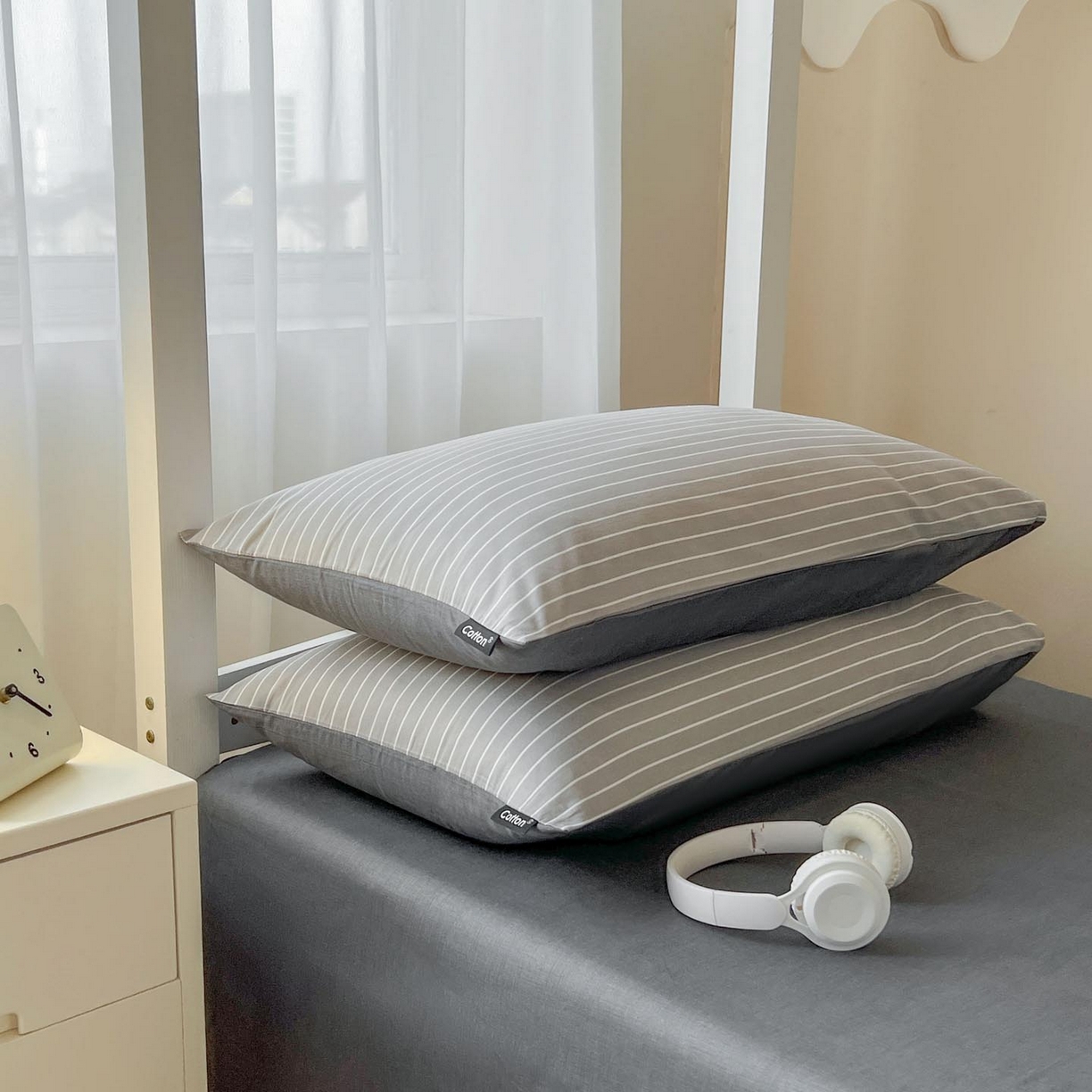 91家纺网 家纺一手货源 找家纺 涵宸2025新款全棉宿舍学生款三件套四件套 英伦-浅灰