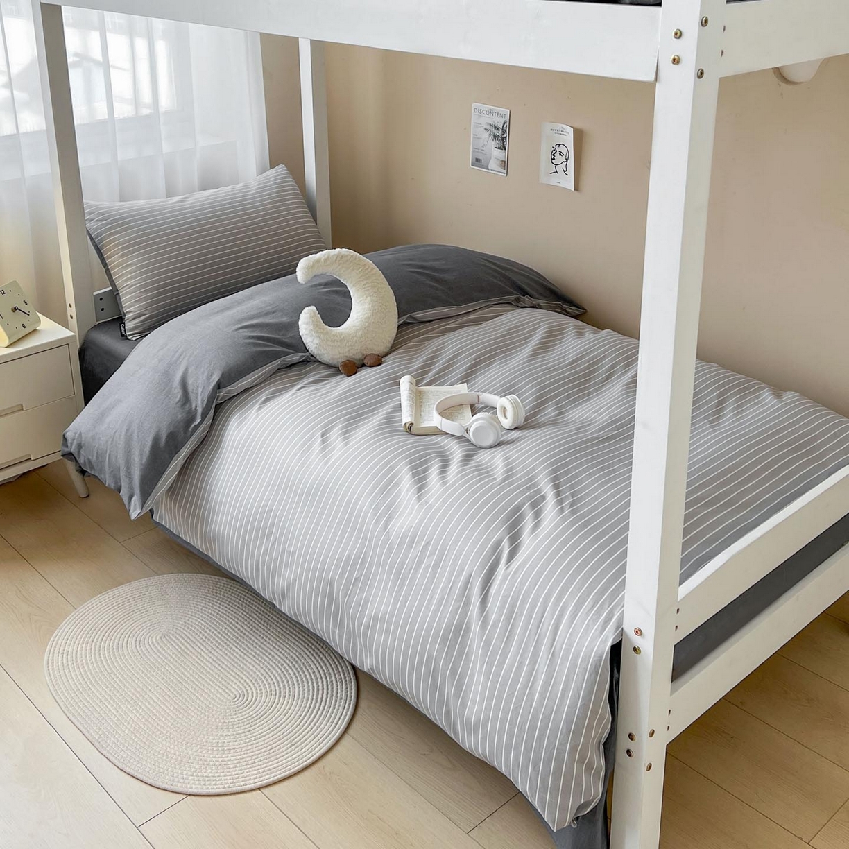 91家纺网 家纺一手货源 找家纺 涵宸2025新款全棉宿舍学生款三件套四件套 英伦-浅灰