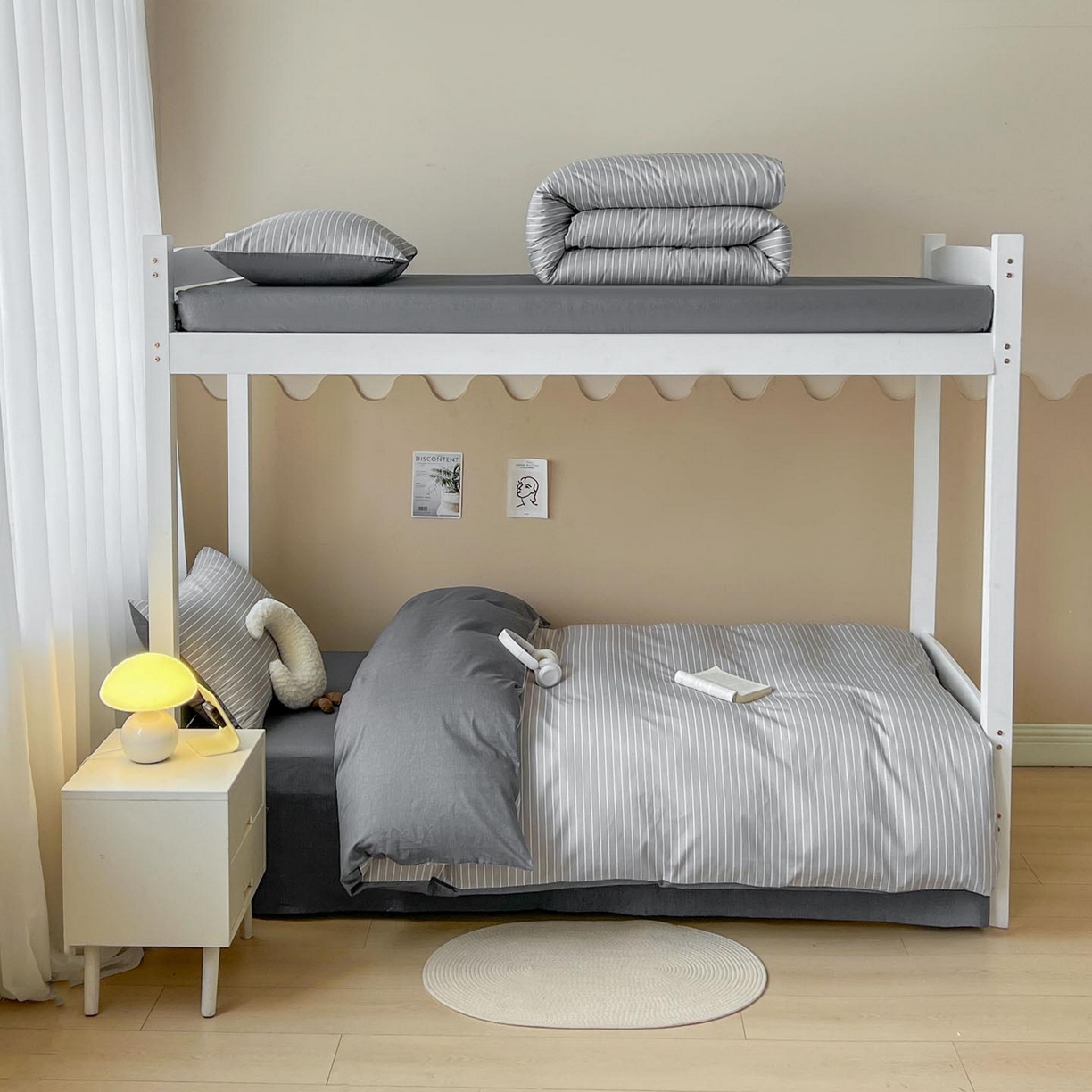 91家纺网 家纺一手货源 找家纺 涵宸2025新款全棉宿舍学生款三件套四件套 英伦-浅灰