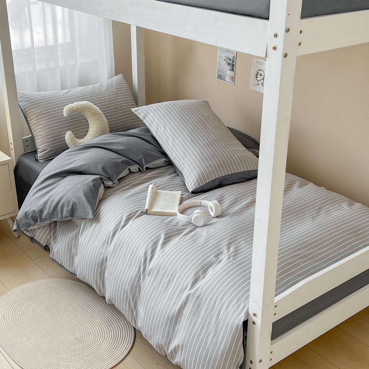 91家纺网 家纺一手货源 找家纺 涵宸2025新款全棉宿舍学生款三件套四件套 英伦-浅灰