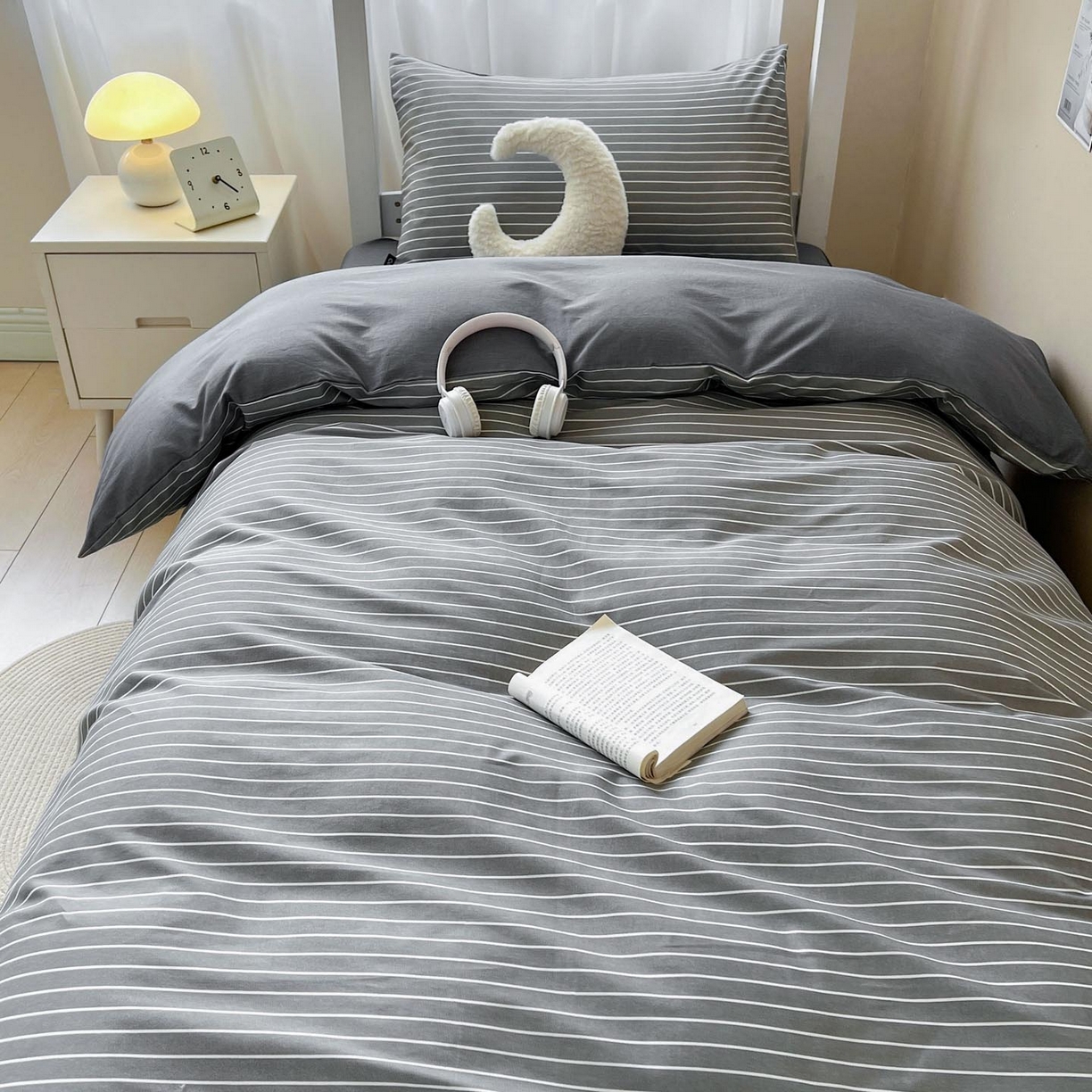 91家纺网 家纺一手货源 找家纺 涵宸2025新款全棉宿舍学生款三件套四件套 英伦-深灰