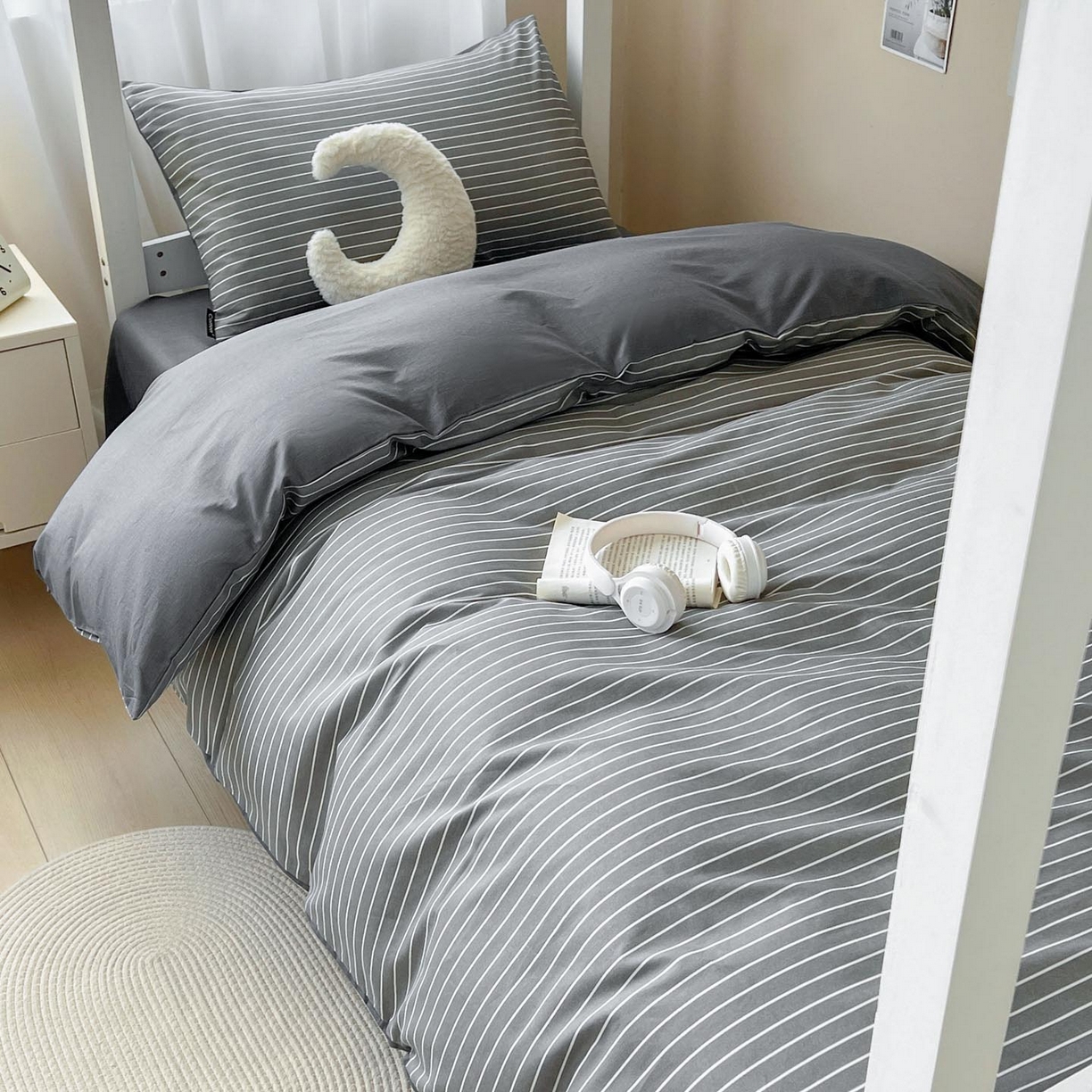 91家纺网 家纺一手货源 找家纺 涵宸2025新款全棉宿舍学生款三件套四件套 英伦-深灰