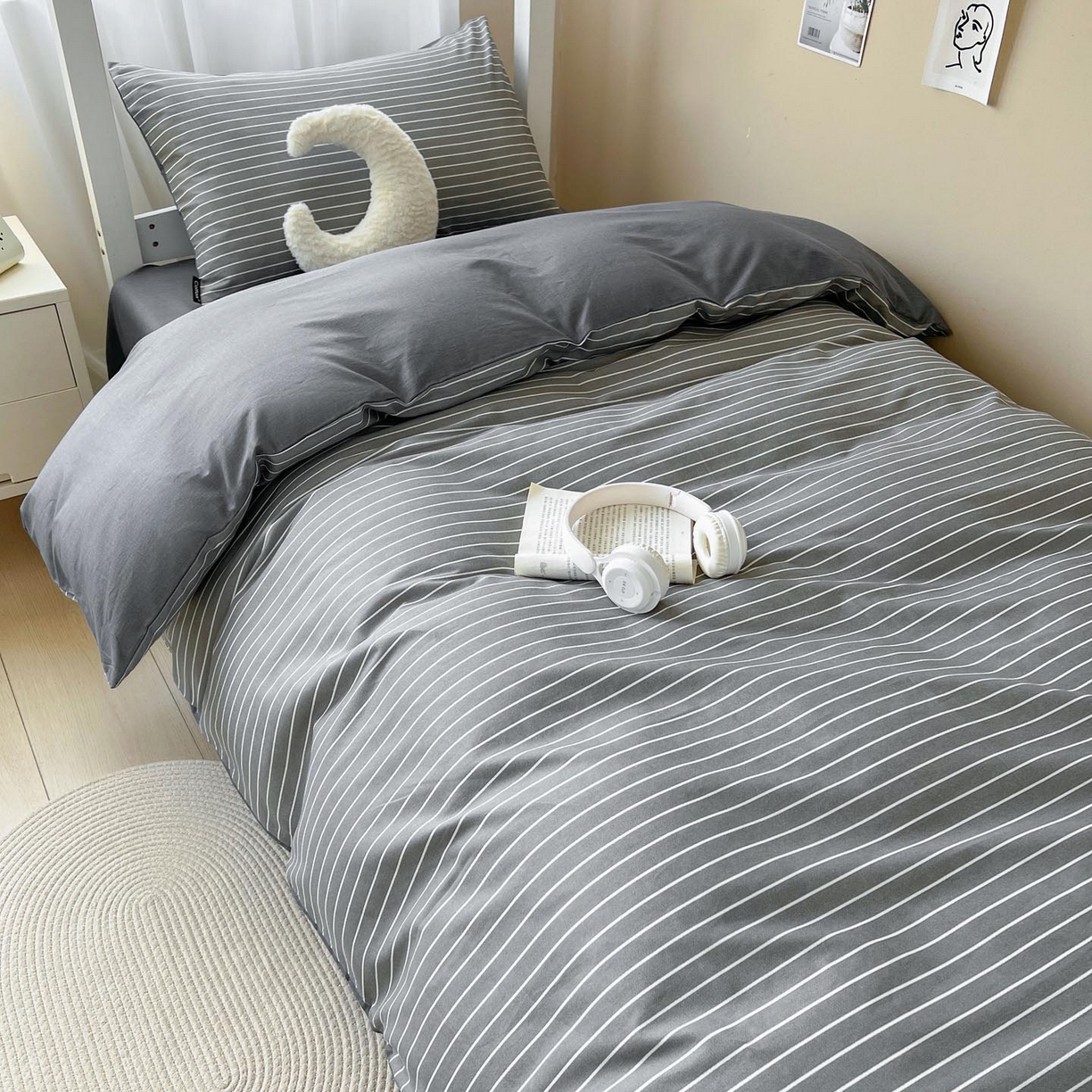 91家纺网 家纺一手货源 找家纺 涵宸2025新款全棉宿舍学生款三件套四件套 英伦-深灰