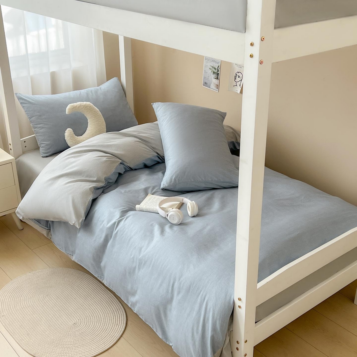 91家纺网 家纺一手货源 找家纺 涵宸2025新款全棉宿舍学生款三件套四件套 云纹-兰浅灰