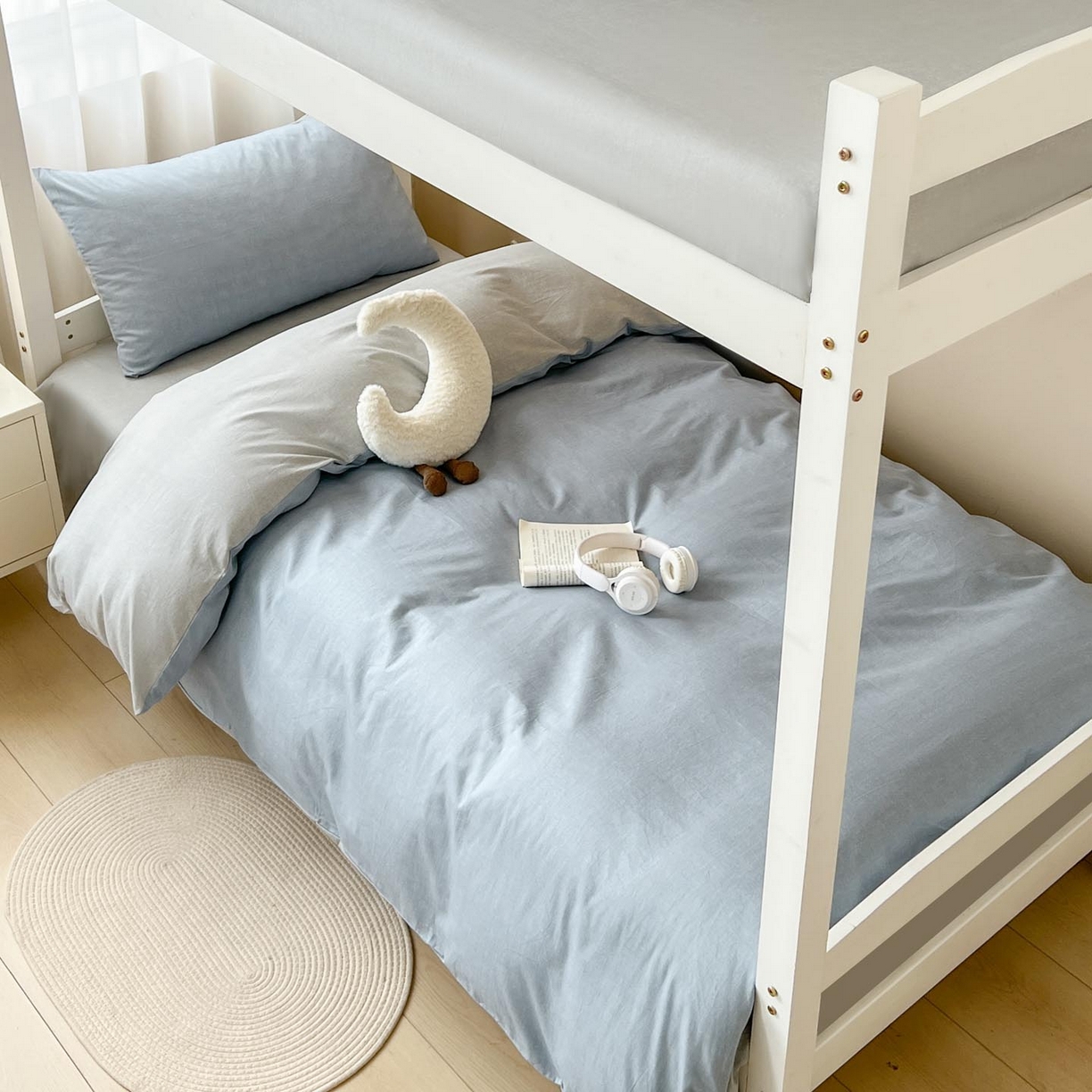 91家纺网 家纺一手货源 找家纺 涵宸2025新款全棉宿舍学生款三件套四件套 云纹-兰浅灰