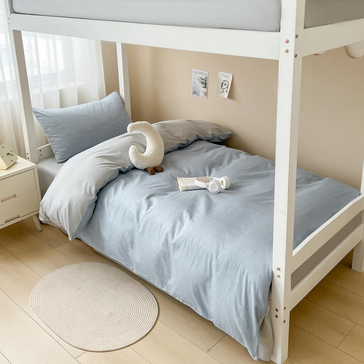 91家纺网 家纺一手货源 找家纺 涵宸2025新款全棉宿舍学生款三件套四件套 云纹-兰浅灰