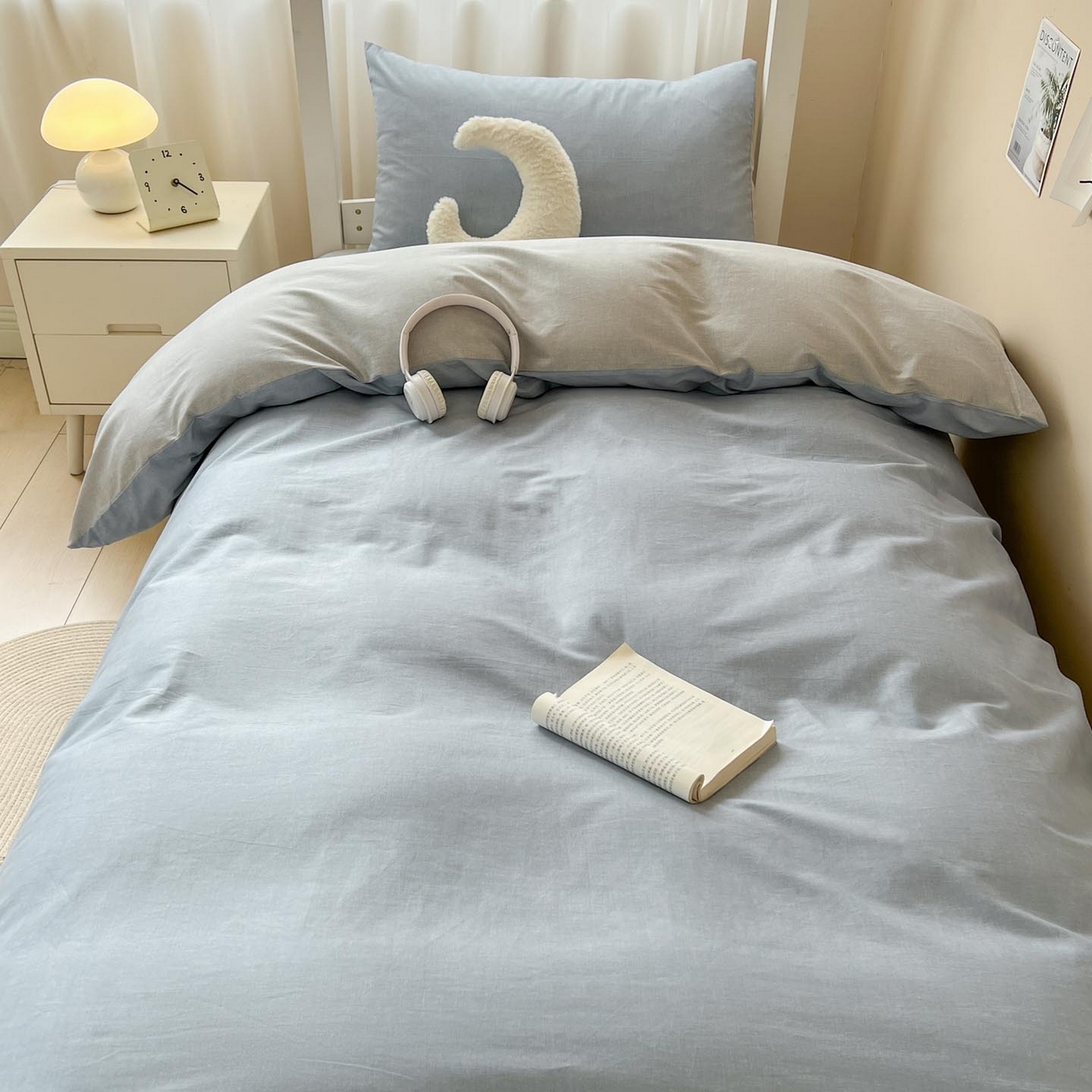 91家纺网 家纺一手货源 找家纺 涵宸2025新款全棉宿舍学生款三件套四件套 云纹-兰浅灰