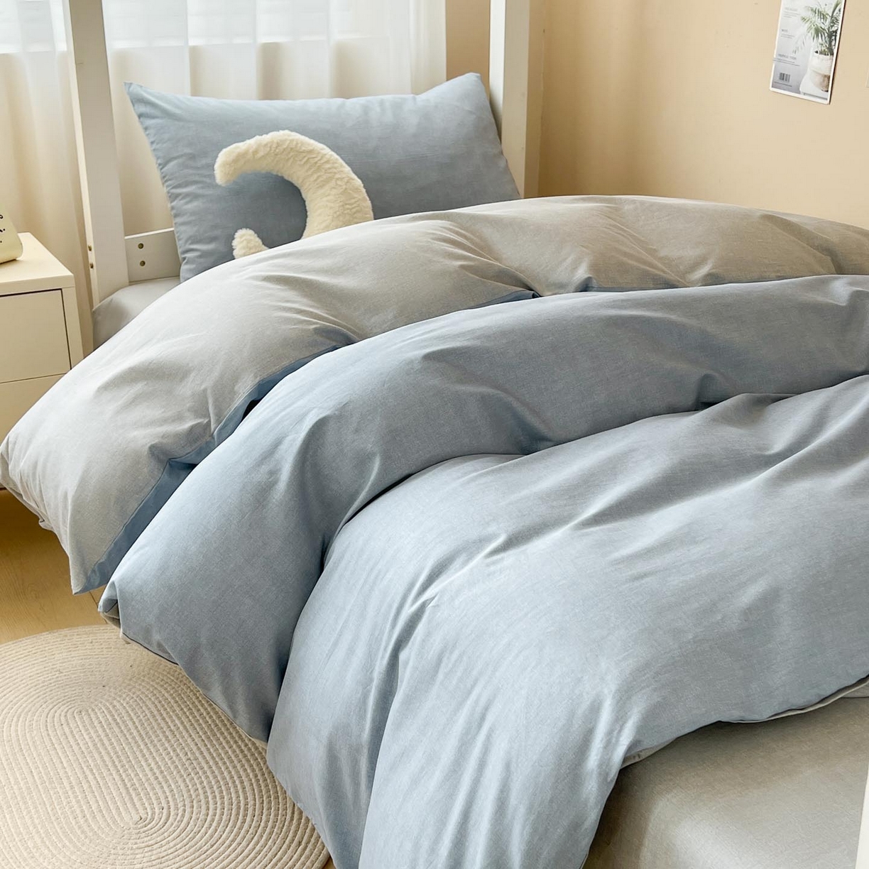 91家纺网 家纺一手货源 找家纺 涵宸2025新款全棉宿舍学生款三件套四件套 云纹-兰浅灰