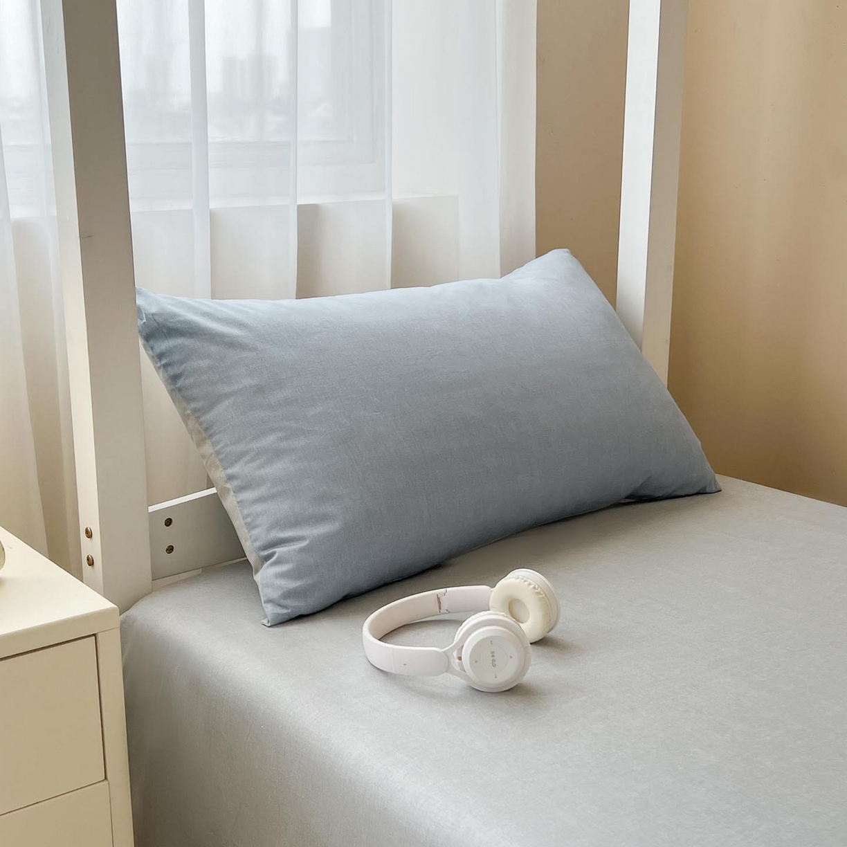 91家纺网 家纺一手货源 找家纺 涵宸2025新款全棉宿舍学生款三件套四件套 云纹-兰浅灰