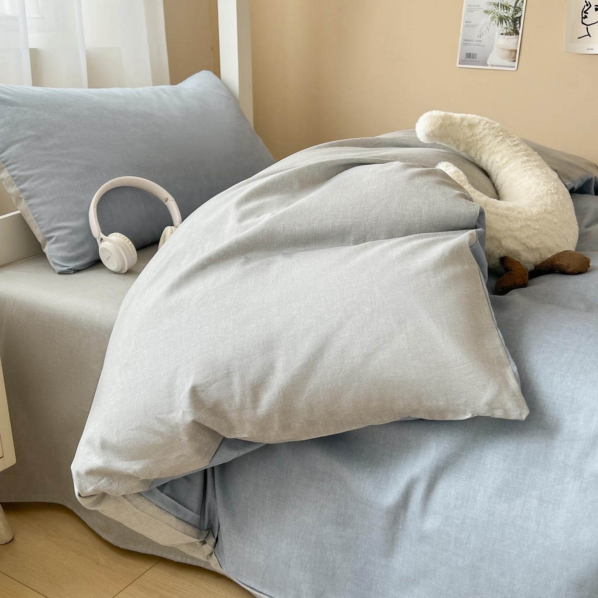 91家纺网 家纺一手货源 找家纺 涵宸2025新款全棉宿舍学生款三件套四件套 云纹-兰浅灰