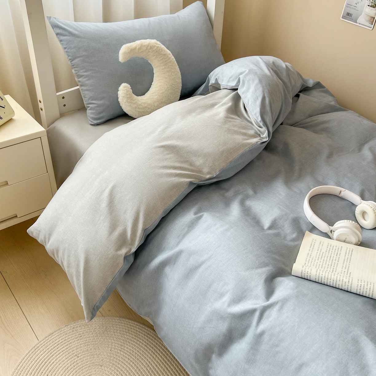 91家纺网 家纺一手货源 找家纺 涵宸2025新款全棉宿舍学生款三件套四件套 云纹-兰浅灰