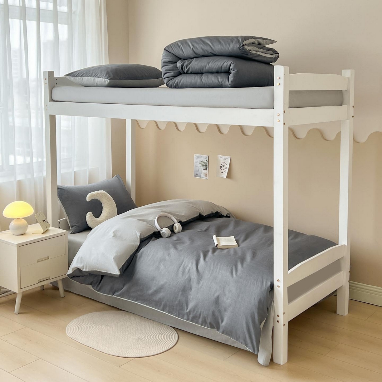 91家纺网 家纺一手货源 找家纺 涵宸2025新款全棉宿舍学生款三件套四件套 云纹-深浅灰